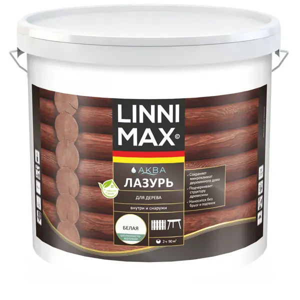 Лазурь для дерева Linnimax полуматовая белая 9 л