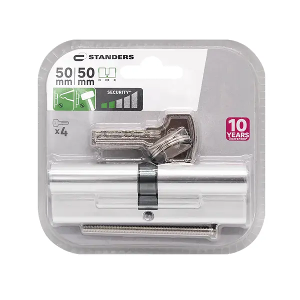 Цилиндр Standers TTAL1-5050CR, 50x50 мм, ключ/ключ, цвет хром