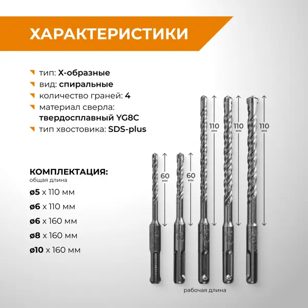 Набор буров по бетону SDS-plus Rage Quadro-X Rage №3, 5 шт.