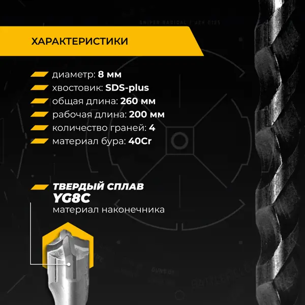 Бур по железобетону SDS Plus Rage Furious 567826 8x260 мм