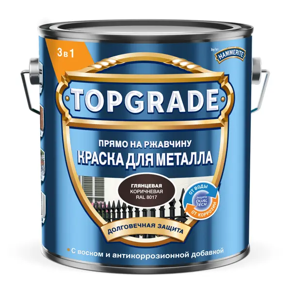 Грунт-эмаль по металлу 3 в 1 Topgrade гладкая цвет коричневый 2 л