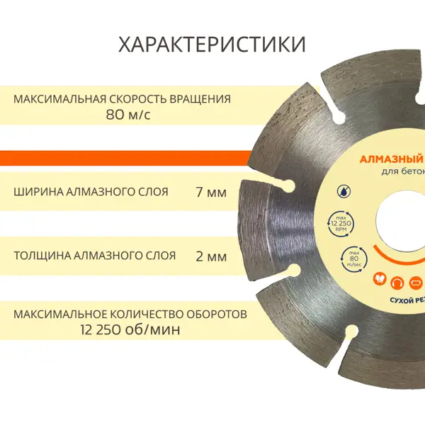 Диск алмазный по бетону сегментный 125x22.2x2 мм
