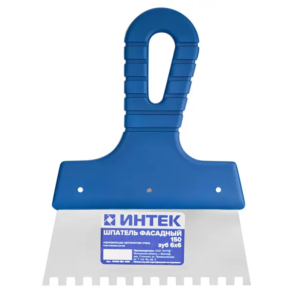 Шпатель зубчатый Интек 10108-150-006 150 мм, нержавеющая сталь, зуб 6x6 мм