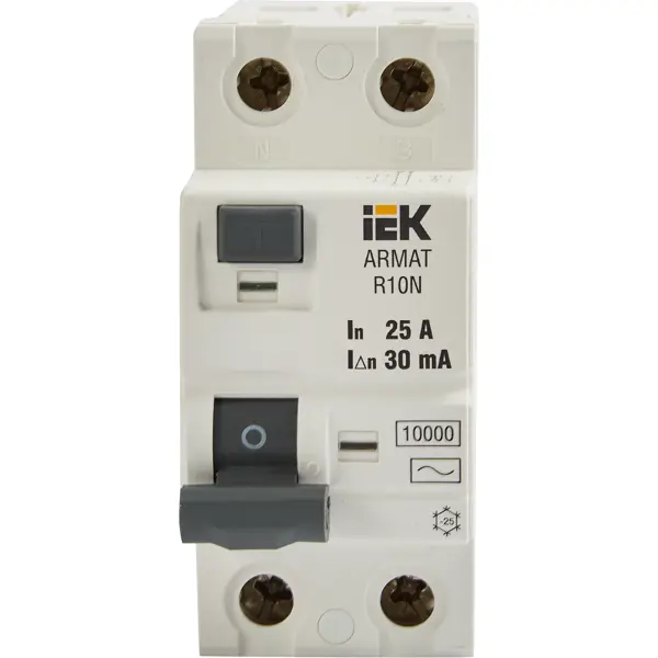 Дифференциальный автомат IEK ВДТ R10N 2P C25 А 30 мА 10 кА AC AR-R10N-2-025C030