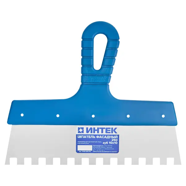 Шпатель зубчатый Интек 10108-250-010 250 мм, нержавеющая сталь, зуб 10x10 мм