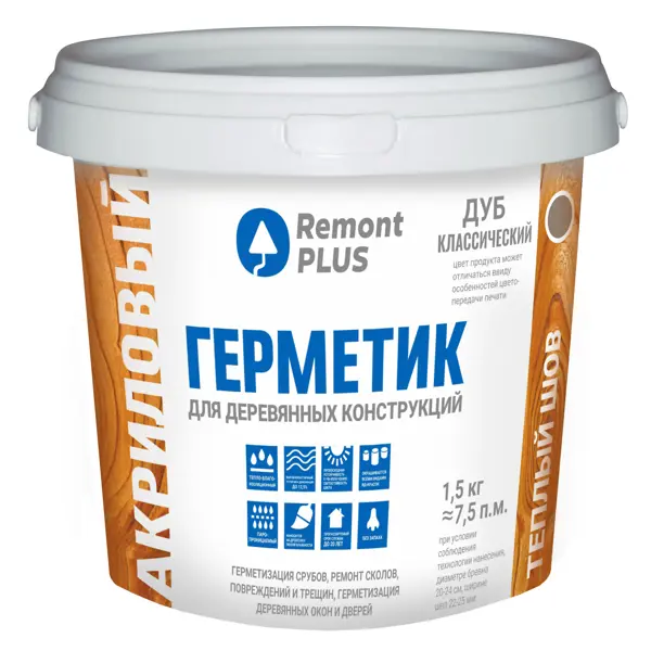 Герметик акриловый Remont PLUS для деревянных конструкций дуб классический 900 мл