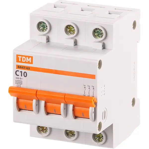 Автоматический выключатель TDM Electric ВА47-63 3P C10 А 4.5 кА SQ0218-0018