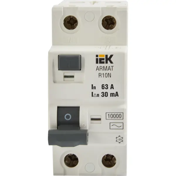 Дифференциальный автомат IEK ВДТ R10N 2P 63 А 30 мА 10 кА AC AR-R10N-2-063C030