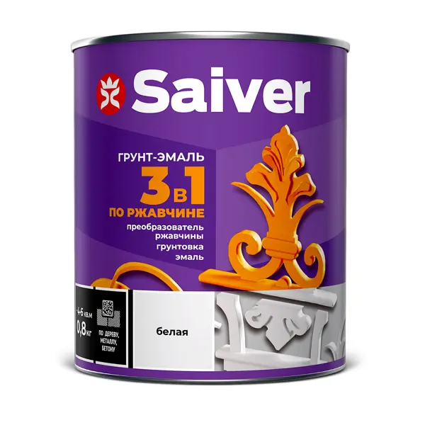 Грунт-эмаль по ржавчине 3 в 1 Saiver гладкая цвет белый 0.8 кг