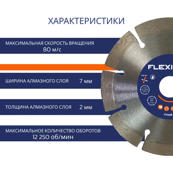 Диск алмазный по бетону Flexione сегментный 125x22.2x2 мм