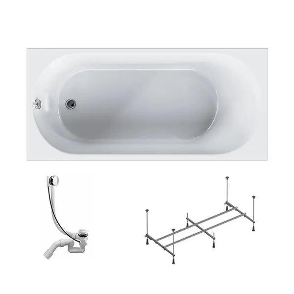 Комплект прямоугольной ванны Moxie AM.PM с фронтальной панелью акрил 150x70см