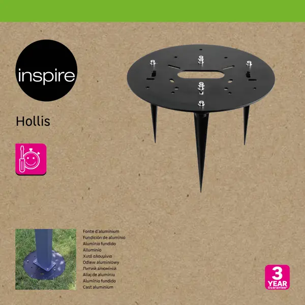 Основа для столба универсальная Inspire "Hollis" алюминиевая 25 см цвет серый