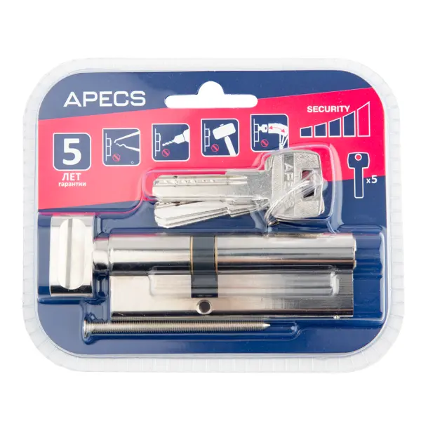 Цилиндр Apecs Pro 55x35 мм ключ/вертушка цвет никель
