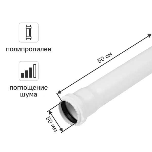 Труба для внутренней канализации малошумная MONLID 50x1.8 мм 0.5 м полипропилен