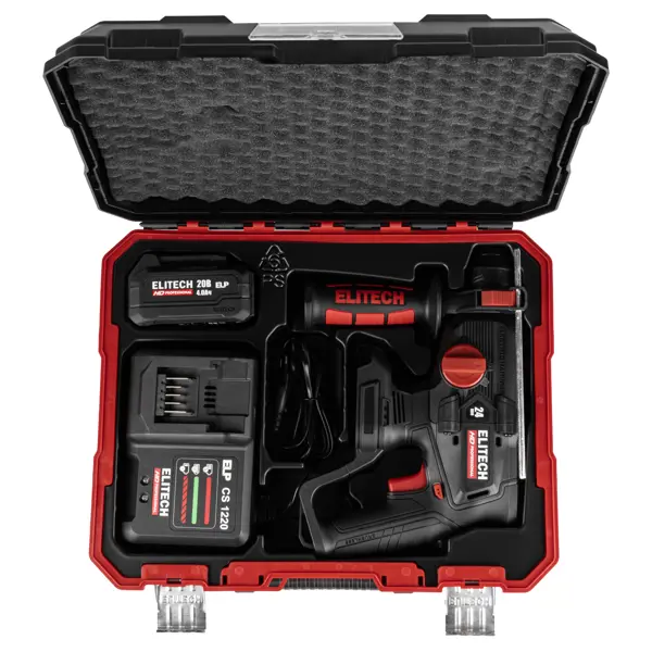 Перфоратор аккумуляторный бесщеточный SDS-plus Elitech HD CRH2024BL, 20 В Li-Ion 4 Ач, 2.5 Дж