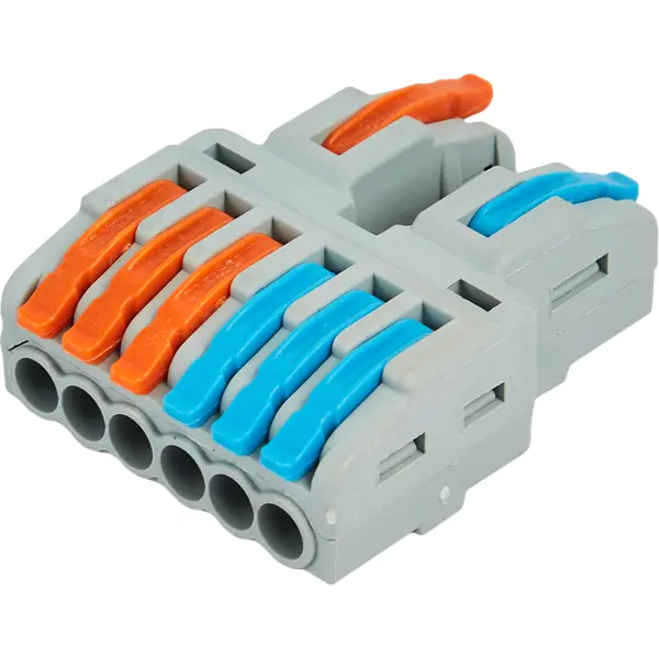 Клеммы разветвительные рычажковые Duwi СМК-526 PRO 2x6-проводные 4мм² серые 4шт 26661 1