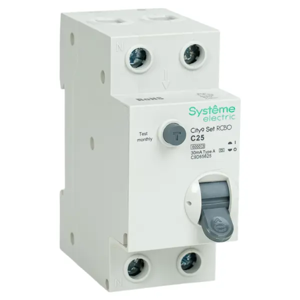 Дифференциальный автомат Systeme Electric City9 Set C9D65625 1P N С25 А 30мА 6кА A