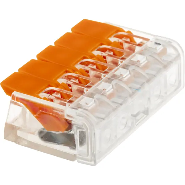 Клеммы соединительные монтажные с рычажком Duwi СМК 223-415 5-проводные 4 кв.мм прозрачные 50 шт 26748 5