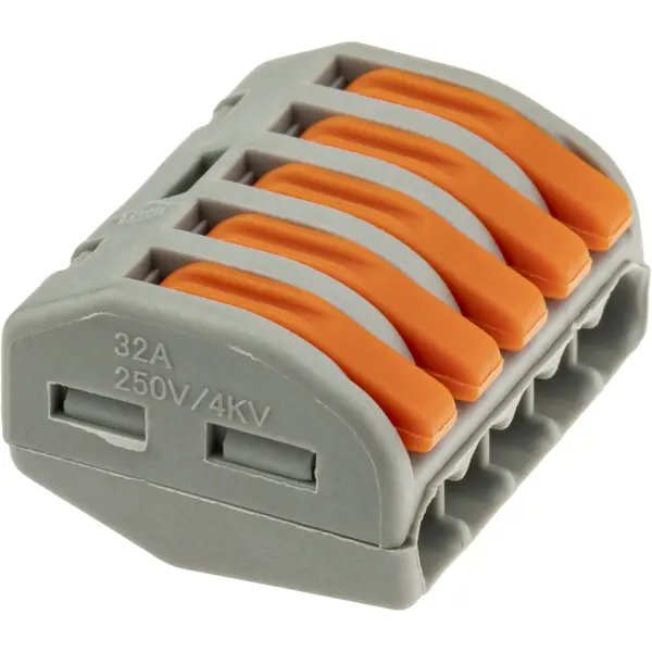 Клеммы соединительные монтажные с рычажком Duwi СМК 222-415 5-проводные 2.5 4мм² серые 50шт 26659 4