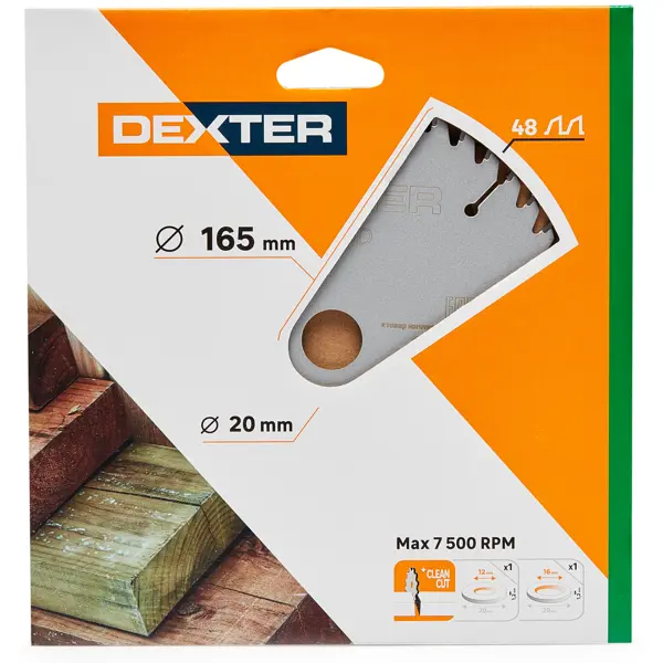 Диск пильный по дереву Dexter FD-E031652048T 48Т 165x20x1.4 мм, кольца: 16 и 12