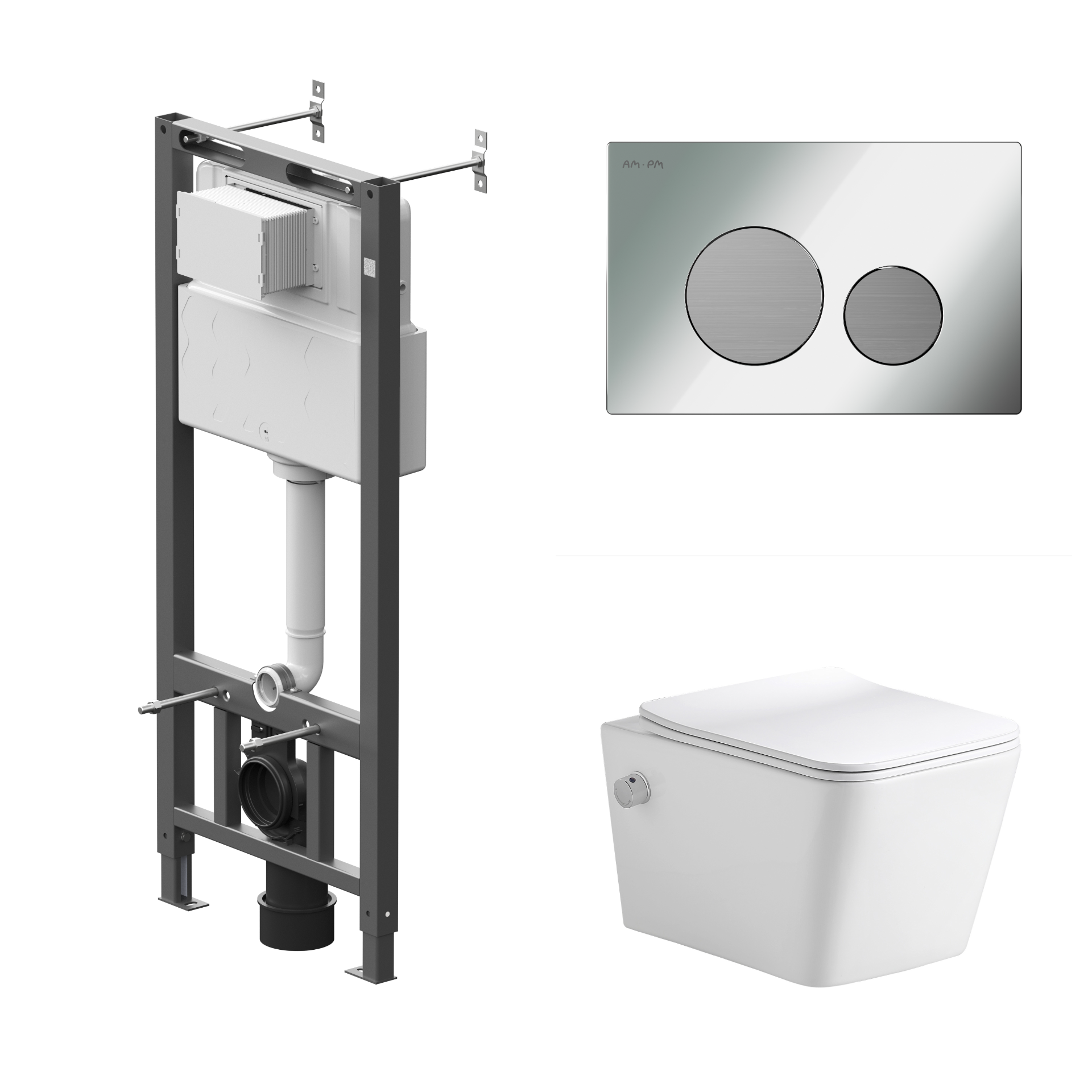 Комплект инсталляции AM.PM Tech с унитазом открытым Glory клавиша AM.PM Tech L серебристая