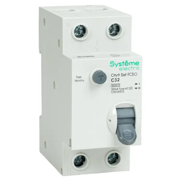 Дифференциальный автомат Systeme Electric City9 Set C9D36632 1P N С32 А 30мА 6кА AC