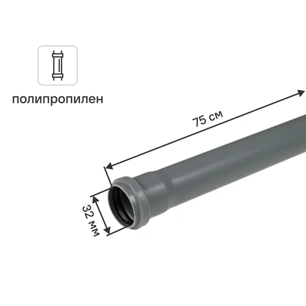 Труба канализационная внутренняя Контур 32x1.8 мм 0.75 м полипропилен