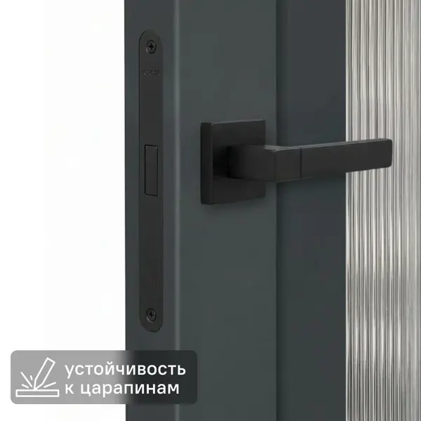 Дверь межкомнатная остекленная KREAFORTA Калга 90x200x4 см ПВХ цвет графит с замком и петлями