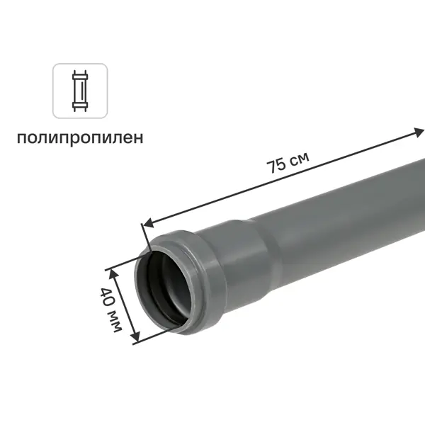 Труба канализационная внутренняя Контур 40x1.8 мм 0.75 м полипропилен