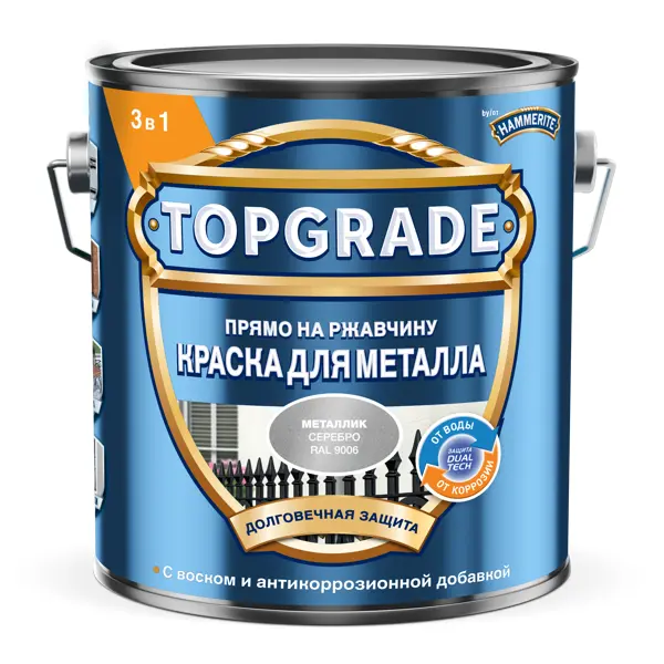 Грунт-эмаль по металлу 3 в 1 Topgrade гладкая цвет серебристый 2 л