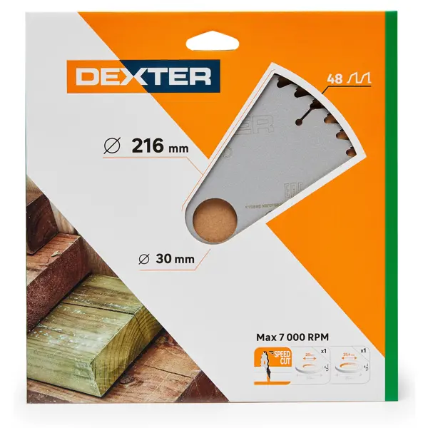 Диск пильный по дереву Dexter FD-E032163048T 48Т 216x30x1.5 мм, кольца: 20 и 25.4