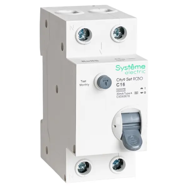 Дифференциальный автомат Systeme Electric City9 Set C9D65616 1P N С16 А 30мА 6кА A