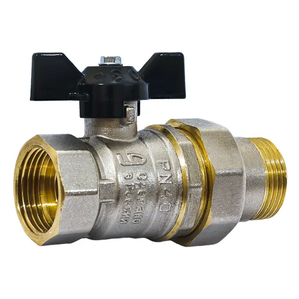 Кран шаровой с американкой прямой LD DN20 PN40 3/4" НР/ВР латунь ручка бабочка черная