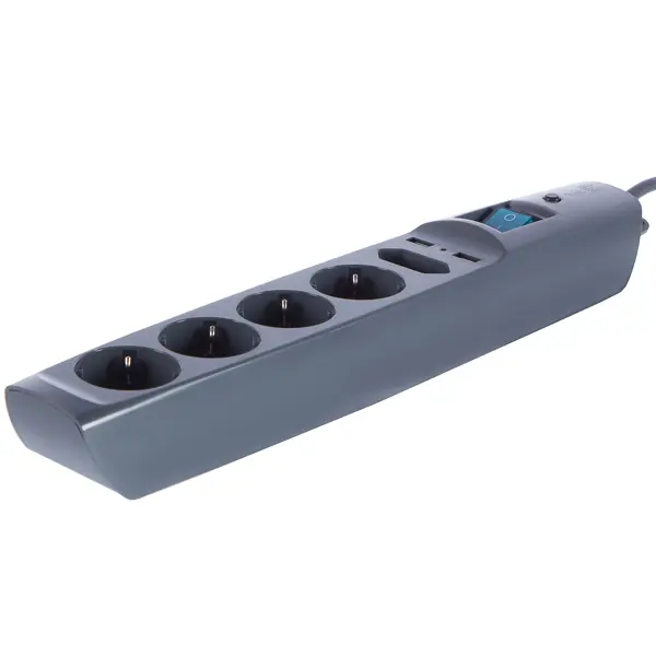 Сетевой фильтр Эра SFU 5 розеток с заземлением 3x0.75 мм 2 USB 2200 Вт 3 м цвет черный