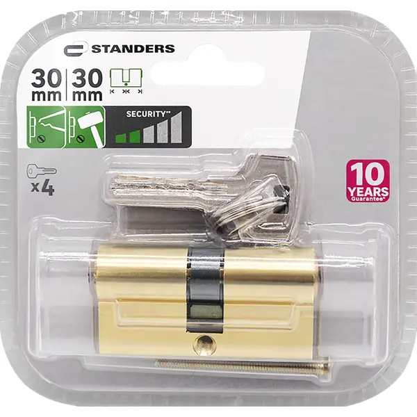 Цилиндр Standers TTAL1-3030GD, 30x30 мм, ключ/ключ, цвет латунь