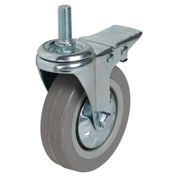 Колесо поворотное с тормозом 100 мм до 70 кг с резьбой М12 цвет серый