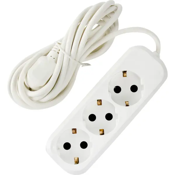 Удлинитель бытовой 3 розетки с заземлением 3x0.75 мм 3 м цвет белый