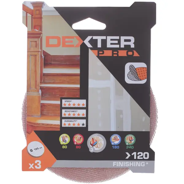 Круг сетчатый шлифовальный Dexter к.Pro P120 125 мм, 3 шт.