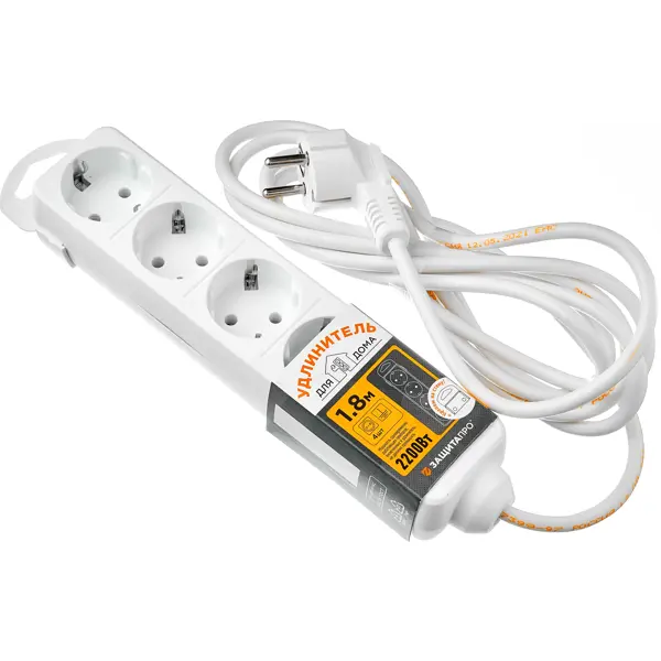 Удлинитель бытовой Защита Про 4 розетки с заземлением 3x0.75 мм 1.8 м 2200 Вт цвет белый