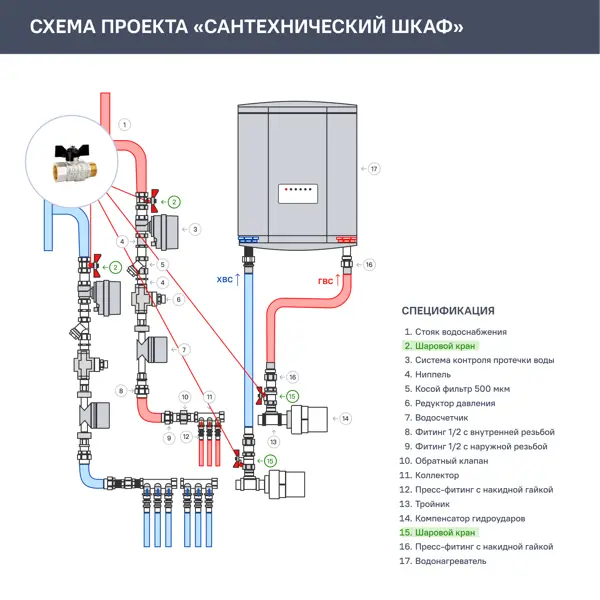 Кран шаровой прямой LD DN15 PN40 1/2" НР/ВР латунь ручка бабочка