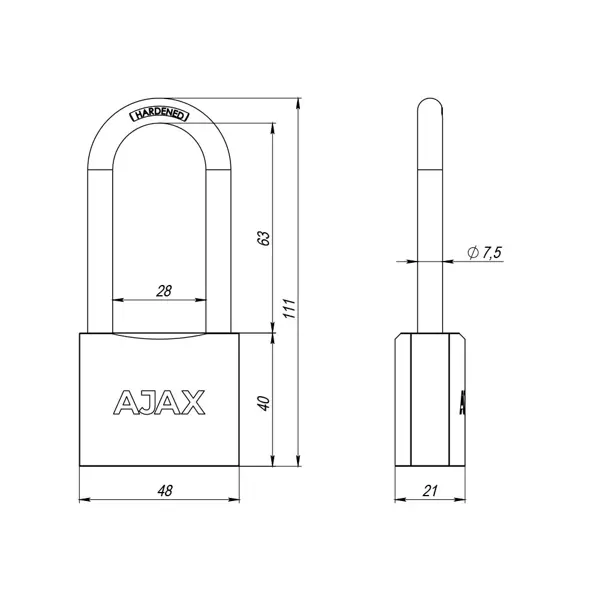 Замок навесной Ajax PD-0150-L 40x28 мм чугун