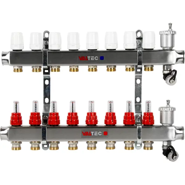 Коллекторная группа Valtec со встроенными расходомерами 1"х3/4" 8 выходов евроконус VTc.586.EMNX.0608