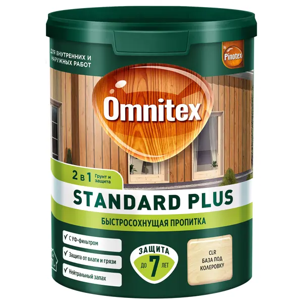 Защитно-декоративный антисептик лессирующий Omnitex Standard Plus полуматовый прозрачный 0.9 л