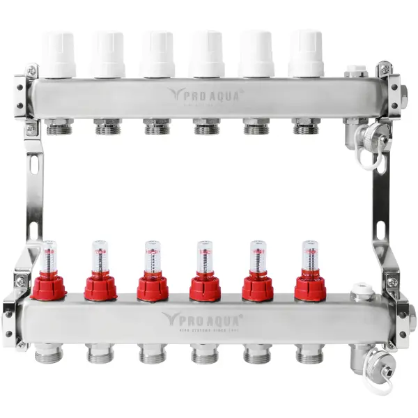 Коллекторная группа с расходомерами Pro Aqua 1"x3/4" 6 выходов нержавеющая сталь