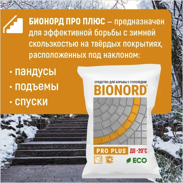 Антигололедный реагент Bionord Pro Plus 23 кг