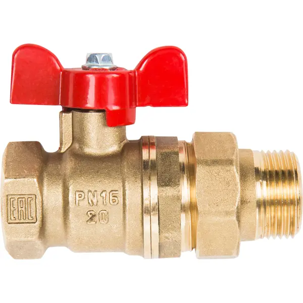 Кран шаровой с американкой прямой Valfex DN20 PN24 3/4" НР/ВР латунь ручка бабочка