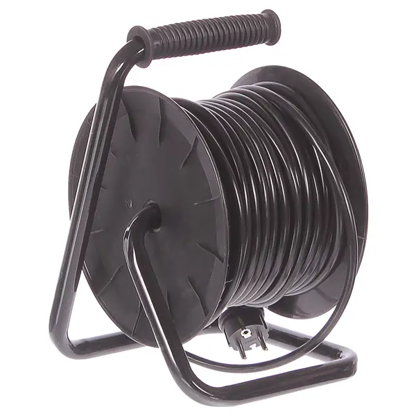 Удлинитель на катушке Защита Про 4 розетки с заземлением 3x1.5 мм 30 м цвет черный/красный