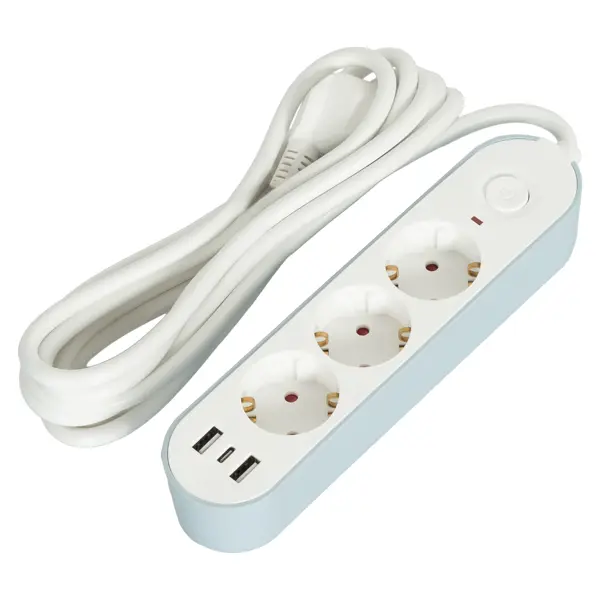 Удлинитель на 3 розетки 3 USB 16А 3м цвет белый