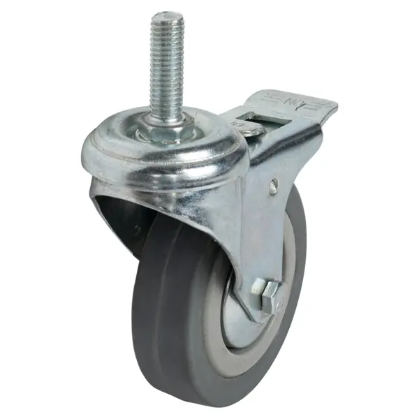 Колесо поворотное с тормозом 75 мм до 50 кг с резьбой М10 цвет серый