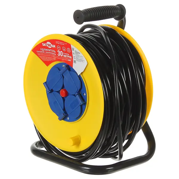 Удлинитель на катушке Skybeam 4 розетки с заземлением 3x2.5 мм 30 м цвет черный